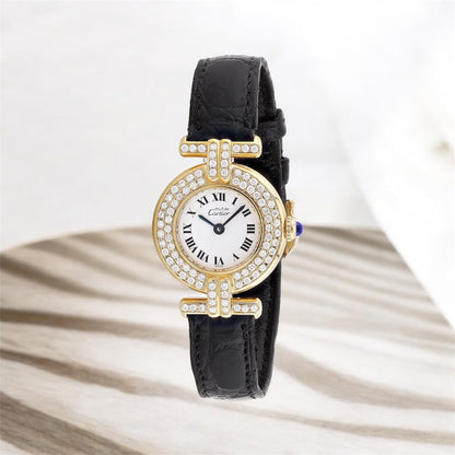 Cartier Vermeil Must Colisee Gold Diamond Women's Watch 24mm 1.21ct