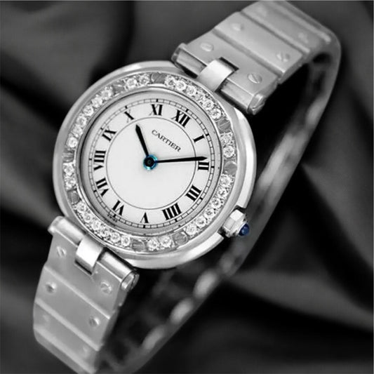 Cartier Santos Ronde Stainless Steel Diamond Women's Watch 32mm ~0.38ct