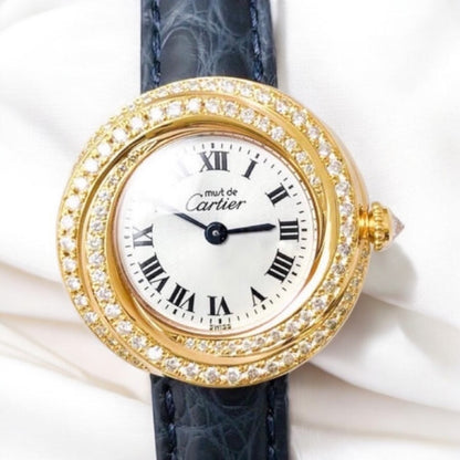 Cartier Vermeil Must 18K Gold Diamond Women's Watch 27mm ~1.53ct