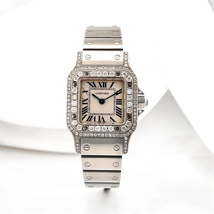 Cartier Santos Galbee Stainless Steel Diamond Women's Watch 24mm 1.06ct