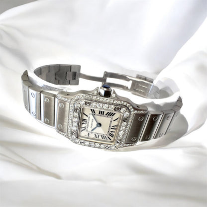 Cartier Santos Galbee Stainless Steel Diamond Women's Watch 24mm 1.06ct