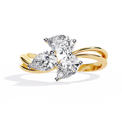 Fleur Twist – Triple Pear Lab Diamond Ring with Interwoven Shank in 14K Gold