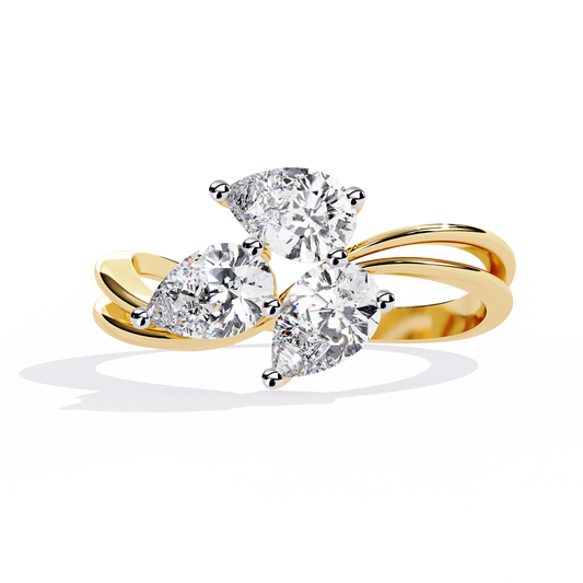 Fleur Twist – Triple Pear Lab Diamond Ring with Interwoven Shank in 14K Gold