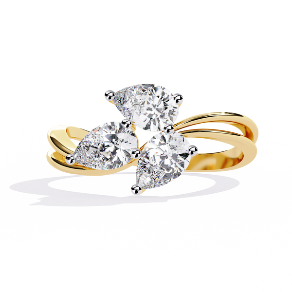 Fleur Twist – Triple Pear Diamond Ring with Interwoven Shank in 14K Gold