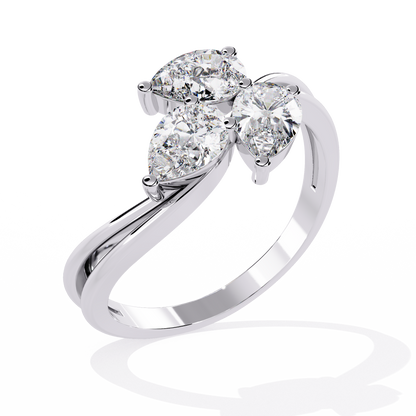 Fleur Twist – Triple Pear Lab Diamond Ring with Interwoven Shank in 14K Gold