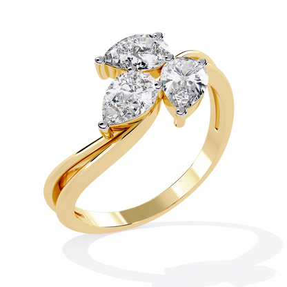 Fleur Twist – Triple Pear Lab Diamond Ring with Interwoven Shank in 14K Gold