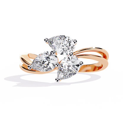 Fleur Twist – Triple Pear Lab Diamond Ring with Interwoven Shank in 14K Gold