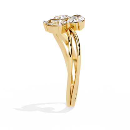 Fleur Twist – Triple Pear Lab Diamond Ring with Interwoven Shank in 14K Gold