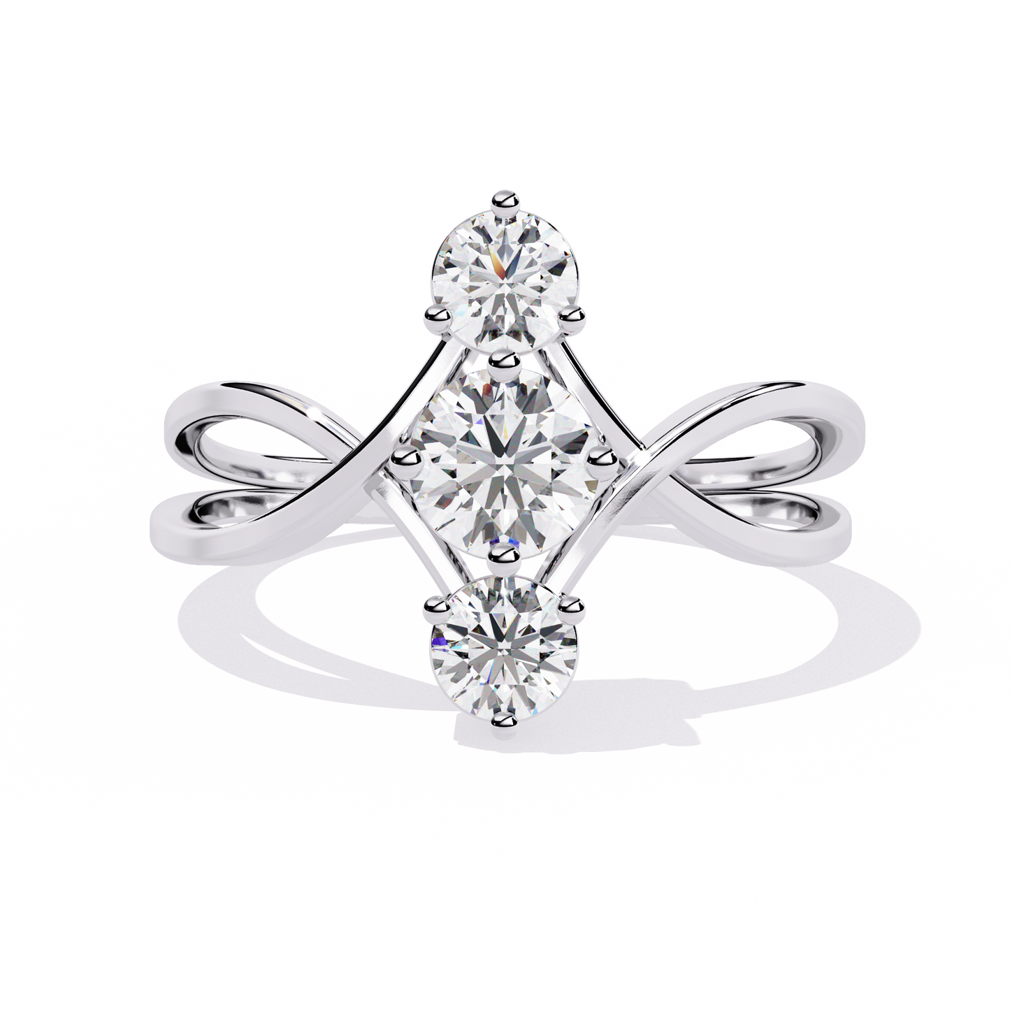 Ribbon Arc – Triple Round Diamond Ring with Criss-Cross Shank in 14K Gold