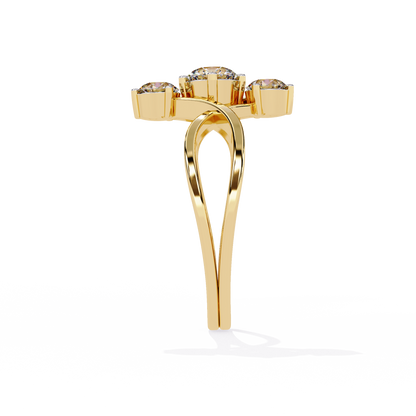 Ribbon Arc – Triple Round Diamond Ring with Criss-Cross Shank in 14K Gold