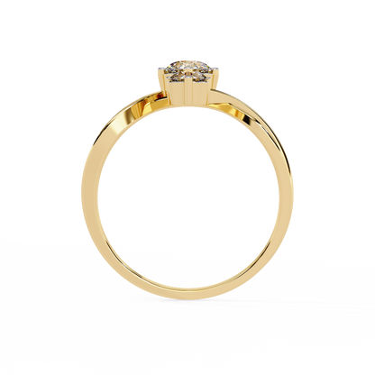 Ribbon Arc – Triple Round Diamond Ring with Criss-Cross Shank in 14K Gold