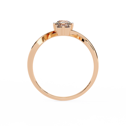Ribbon Arc – Triple Round Diamond Ring with Criss-Cross Shank in 14K Gold