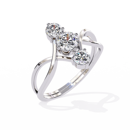 Ribbon Arc – Triple Round Diamond Ring with Criss-Cross Shank in 14K Gold