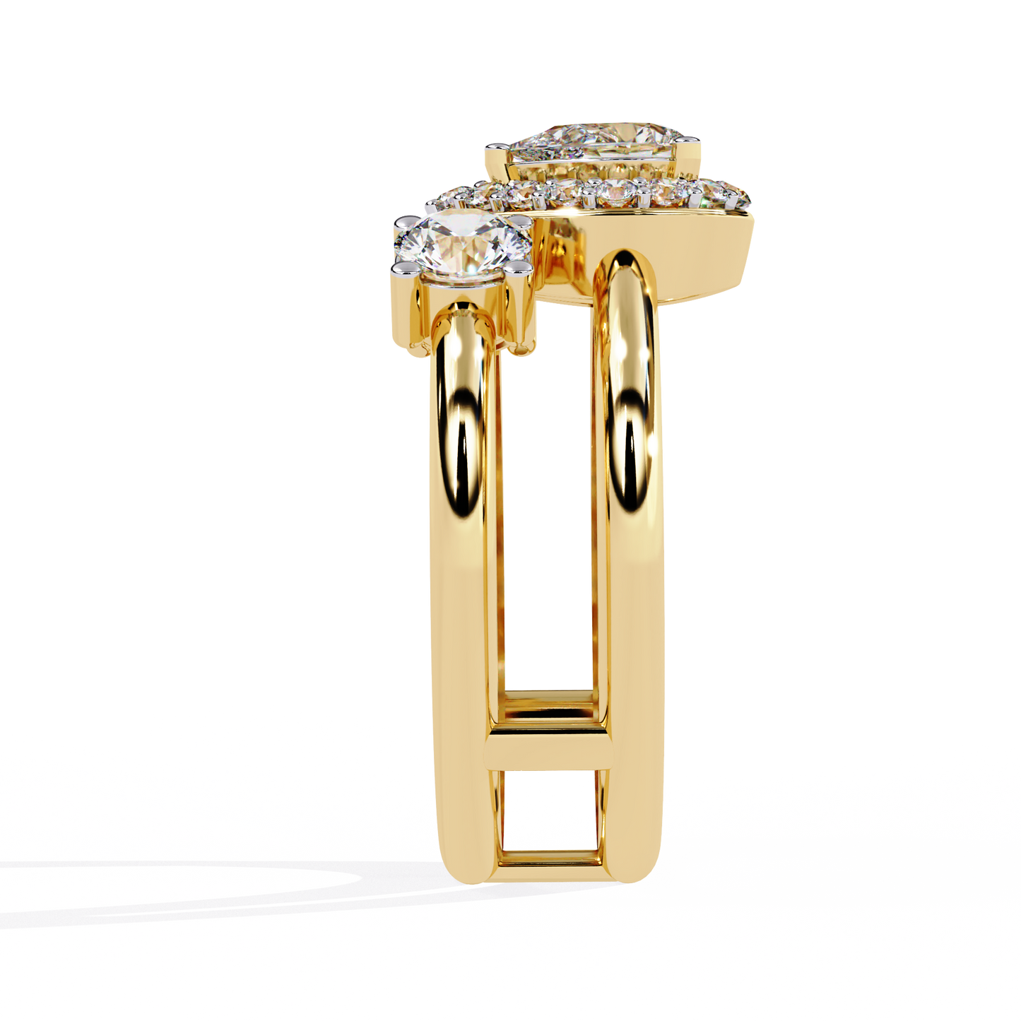 Halo Drop – Pear Diamond Ring with Twin Round Accents and Dual-Band in 14K Gold