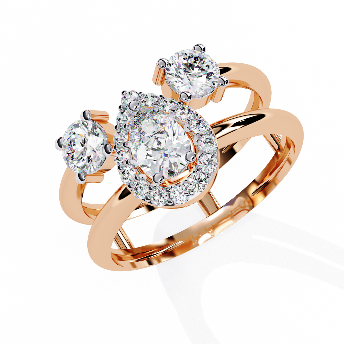 Halo Drop – Pear Diamond Ring with Twin Round Accents and Dual-Band in 14K Gold