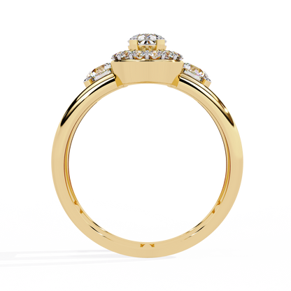 Halo Drop – Pear Diamond Ring with Twin Round Accents and Dual-Band in 14K Gold