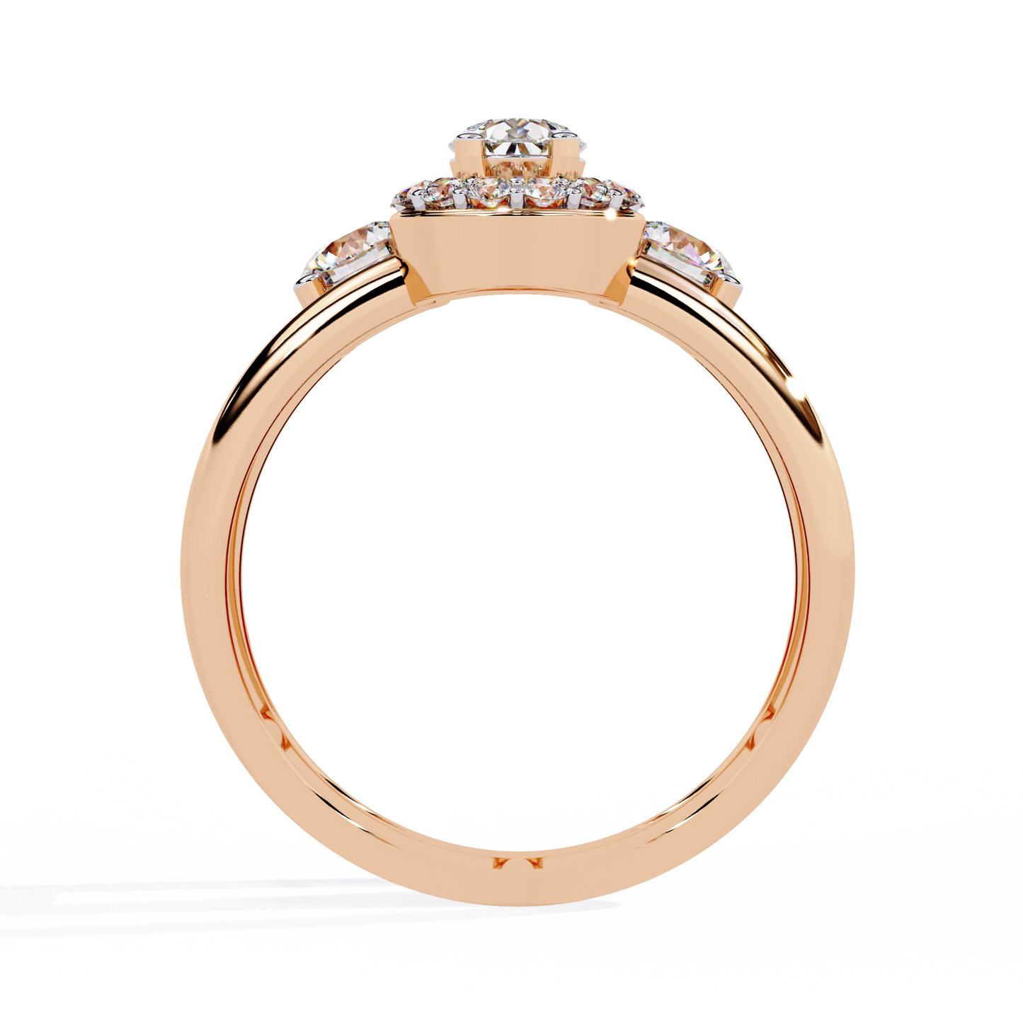 Halo Drop – Pear Diamond Ring with Twin Round Accents and Dual-Band in 14K Gold