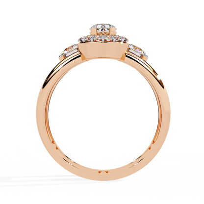 Halo Drop – Pear Diamond Ring with Twin Round Accents and Dual-Band in 14K Gold