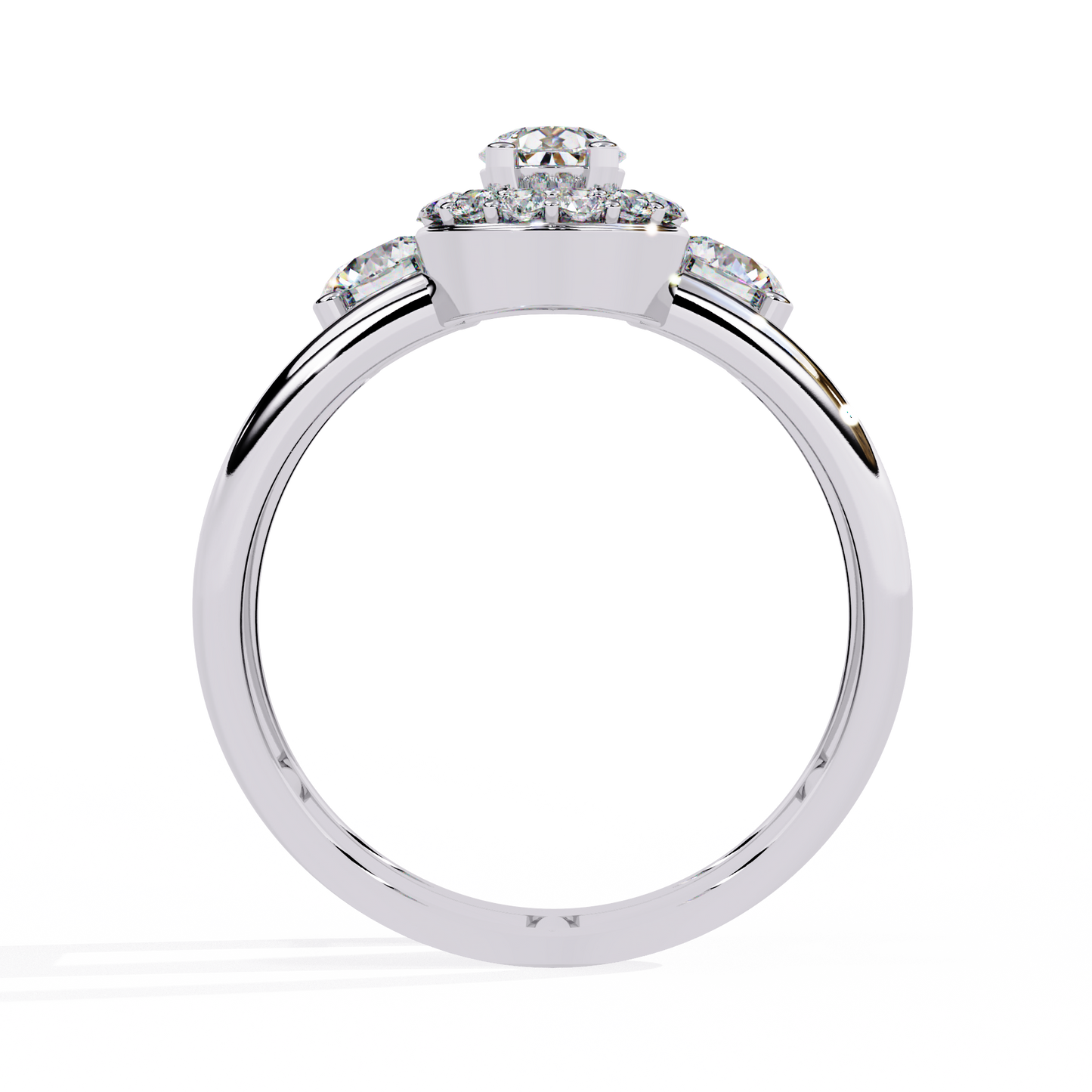 Halo Drop – Pear Diamond Ring with Twin Round Accents and Dual-Band in 14K Gold