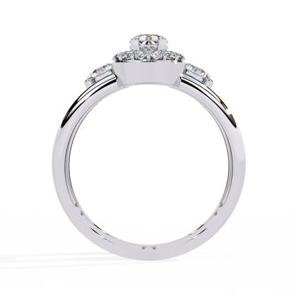 Halo Drop – Pear Diamond Ring with Twin Round Accents and Dual-Band in 14K Gold