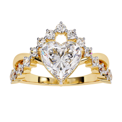 Royal Amour – Heart Diamond Crown Ring in 14K Gold