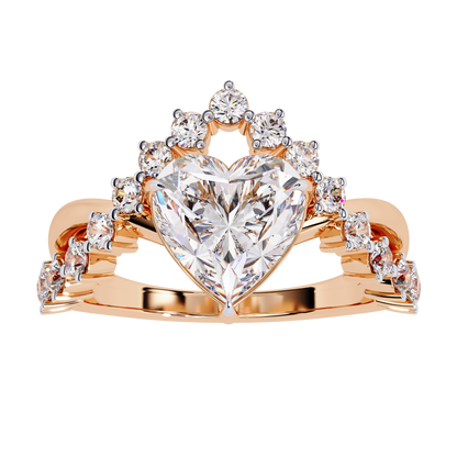 Royal Amour – Heart Diamond Crown Ring in 14K Gold