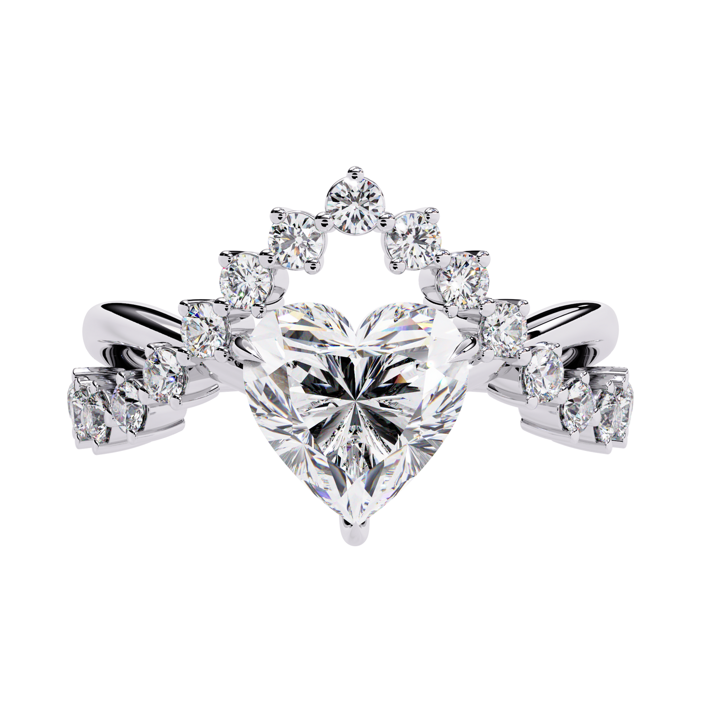 Royal Amour – Heart Diamond Crown Ring in 14K Gold
