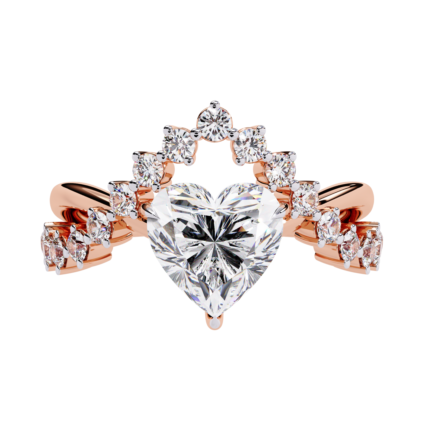 Royal Amour – Heart Diamond Crown Ring in 14K Gold