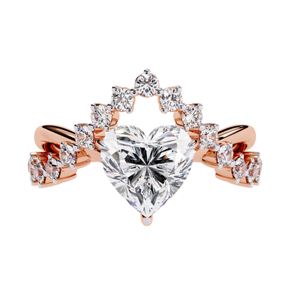Royal Amour – Heart Diamond Crown Ring in 14K Gold