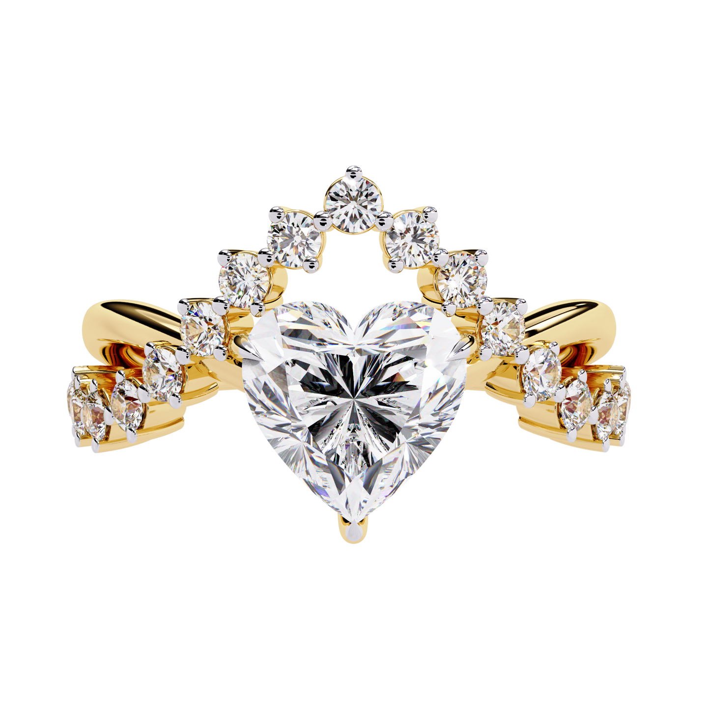 Royal Amour – Heart Diamond Crown Ring in 14K Gold