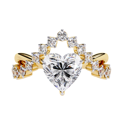 Royal Amour – Heart Diamond Crown Ring in 14K Gold