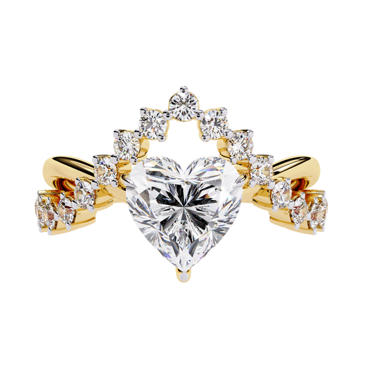 Royal Amour – Heart Diamond Crown Ring in 14K Gold