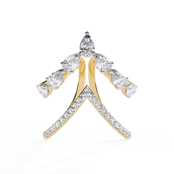 Celestial Cascade – Pear Diamond V-Bypass Ring in 14K Gold