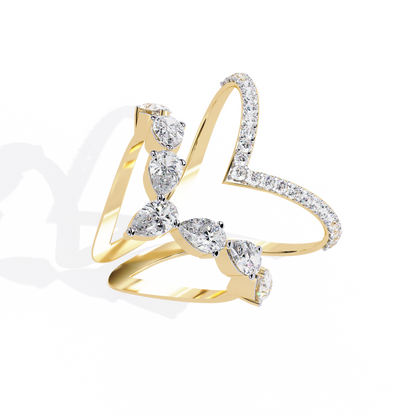 Celestial Cascade – Pear Diamond V-Bypass Ring in 14K Gold