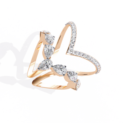 Celestial Cascade – Pear Diamond V-Bypass Ring in 14K Gold