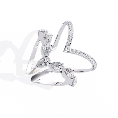 Celestial Cascade – Pear Diamond V-Bypass Ring in 14K Gold
