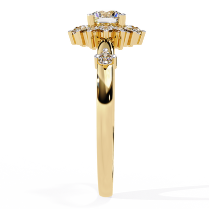 Solstice Bloom – Lab Diamond Halo Ring with Petite Side Accents in 14K Gold