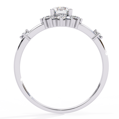 Solstice Bloom – Lab Diamond Halo Ring with Petite Side Accents in 14K Gold