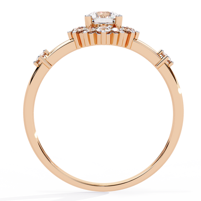 Solstice Bloom – Lab Diamond Halo Ring with Petite Side Accents in 14K Gold