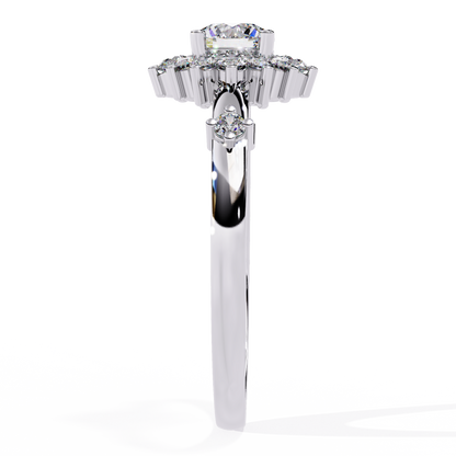 Solstice Bloom – Lab Diamond Halo Ring with Petite Side Accents in 14K Gold