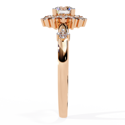 Solstice Bloom – Lab Diamond Halo Ring with Petite Side Accents in 14K Gold