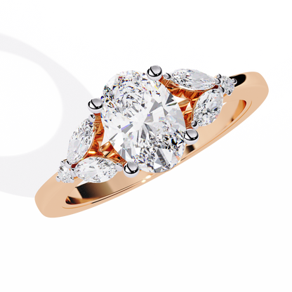 Oval Marquise Radiance – Three-Stone Diamond Ring in 14K Gold