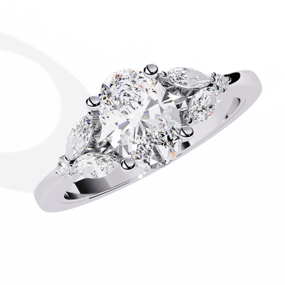 Oval Marquise Radiance – Three-Stone Diamond Ring in 14K Gold
