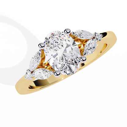 Oval Marquise Radiance – Three-Stone Diamond Ring in 14K Gold