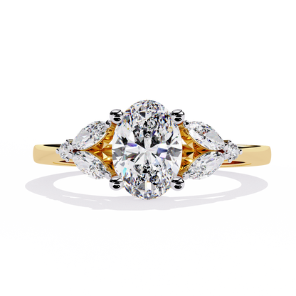 Oval Marquise Radiance – Three-Stone Diamond Ring in 14K Gold