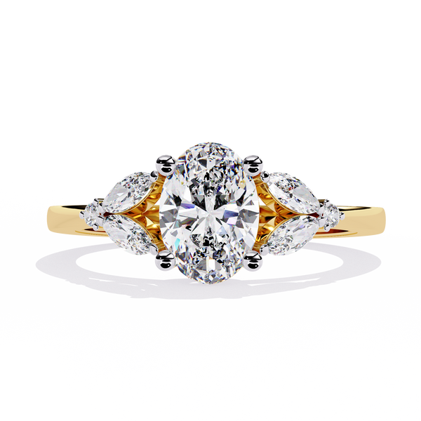 Oval Marquise Radiance – Three-Stone Diamond Ring in 14K Gold