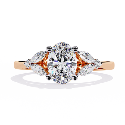 Oval Marquise Radiance – Three-Stone Diamond Ring in 14K Gold