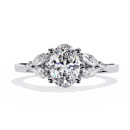 Oval Marquise Radiance – Three-Stone Diamond Ring in 14K Gold
