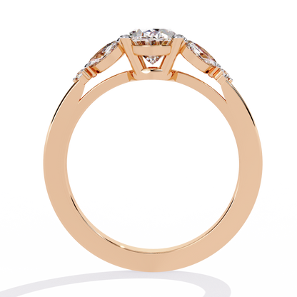 Oval Marquise Radiance – Three-Stone Diamond Ring in 14K Gold