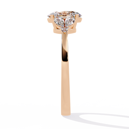Oval Marquise Radiance – Three-Stone Diamond Ring in 14K Gold